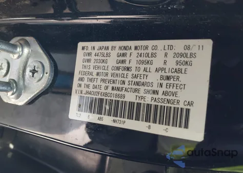 2011 Acura Tsx 2.4 z USA, uszkodzony, nr VIN JH4CU2F6XBC018689